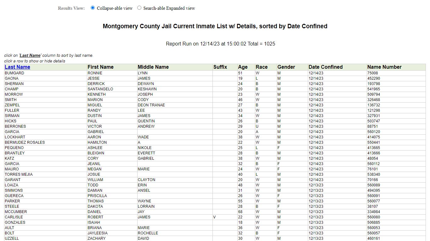 Jail Roster - Montgomery County, Texas